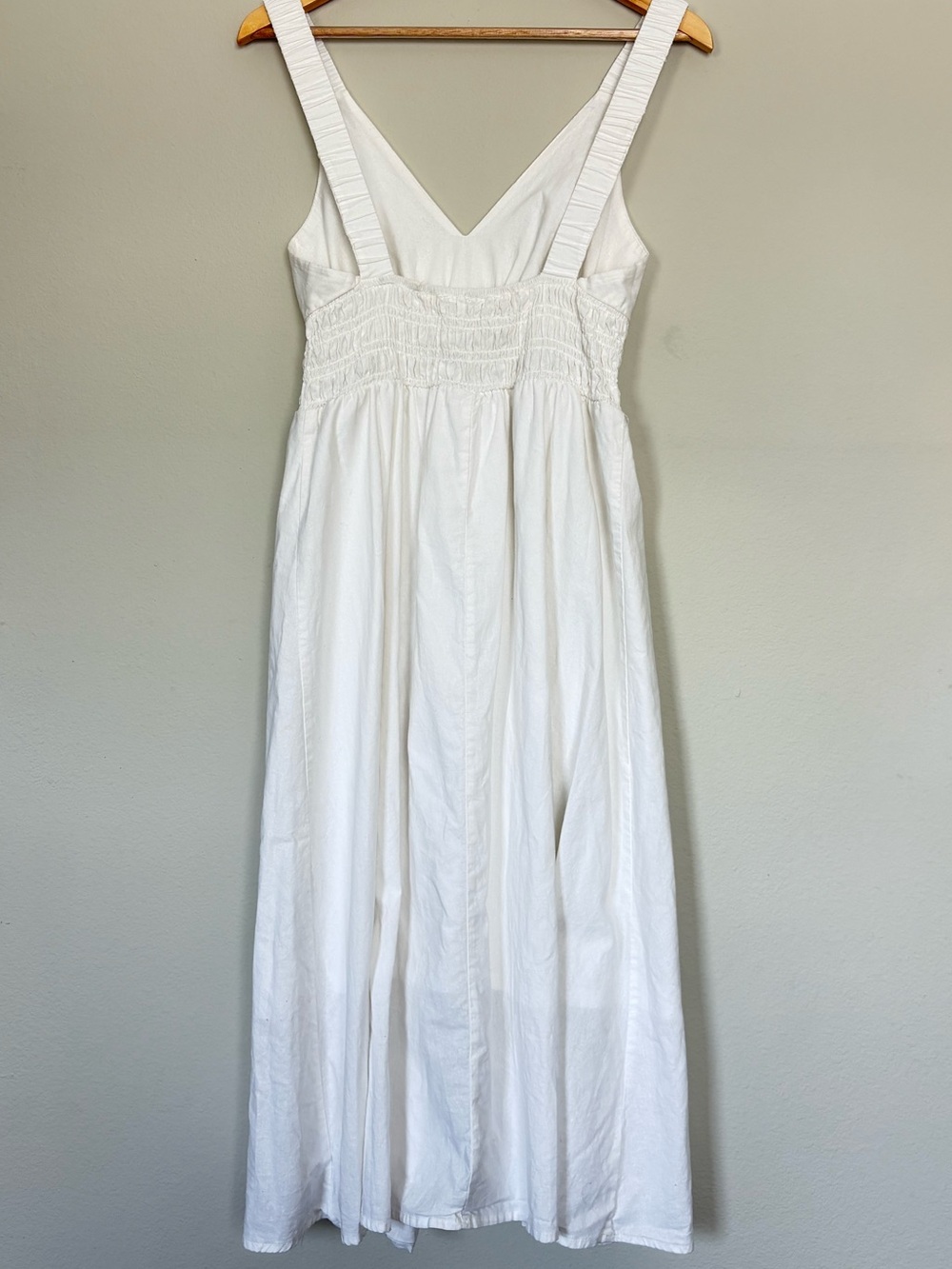 100% cotton White V-Neck Smocked Waist Maxi Dress - Picture 4 of 6